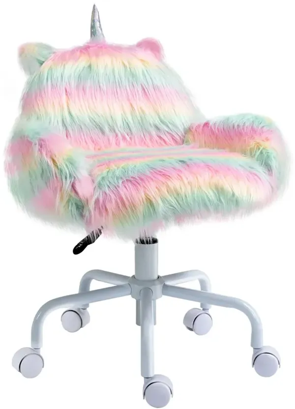 Colorful Kids' Chair: Fluffy Unicorn Vanity Office Chair with Rainbow Swivel
