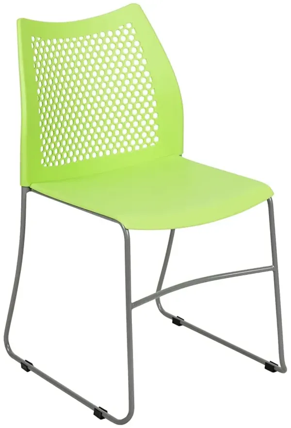 Flash Furniture HERCULES Series 661 lb. Capacity Green Stack Chair with Air-Vent Back and Gray Powder Coated Sled Base