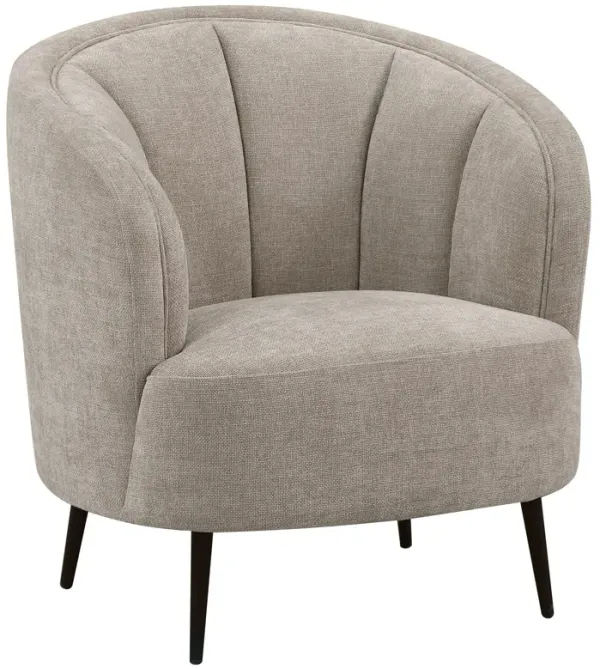 Zui Curved Accent Armchair, 33 Inch, Beige, Modern Sleek Tapered Metal Legs - Benzara