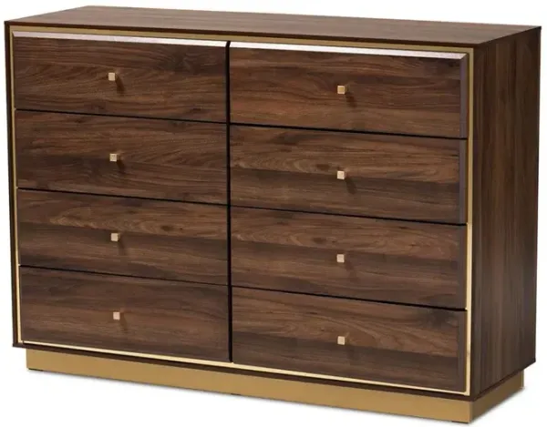 Baxton Studio Walnut Brown Finished Wood and Gold Metal 8-Drawer Dresser