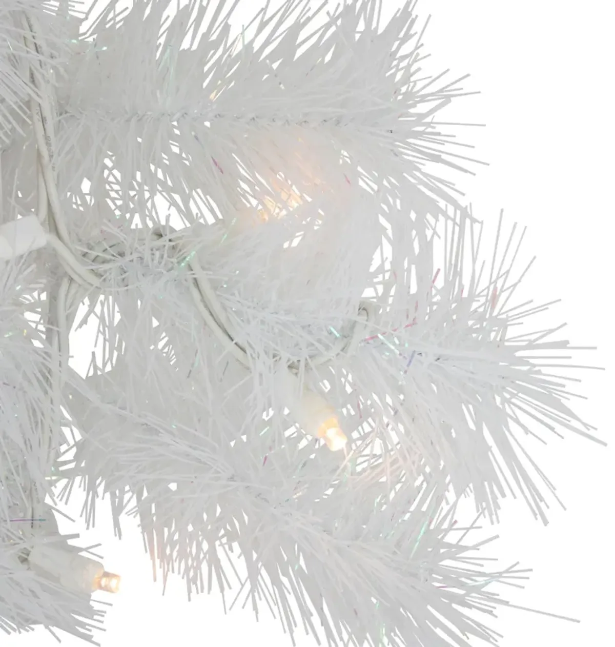 Pre-Lit White Alaskan Pine Artificial Christmas Wreath  24-Inch  Warm White LED Lights