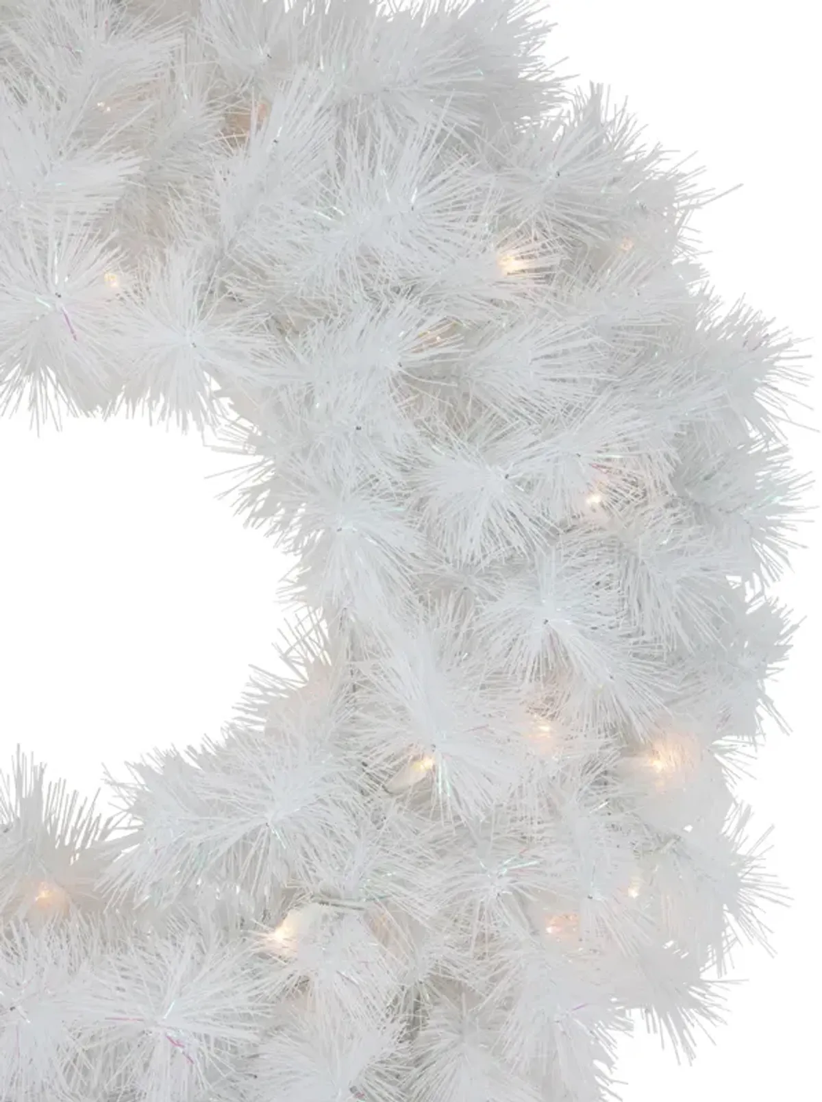 Pre-Lit White Alaskan Pine Artificial Christmas Wreath  24-Inch  Warm White LED Lights