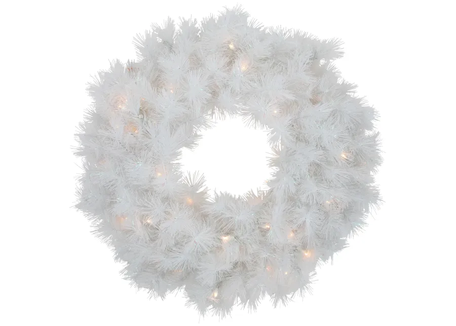 Pre-Lit White Alaskan Pine Artificial Christmas Wreath  24-Inch  Warm White LED Lights