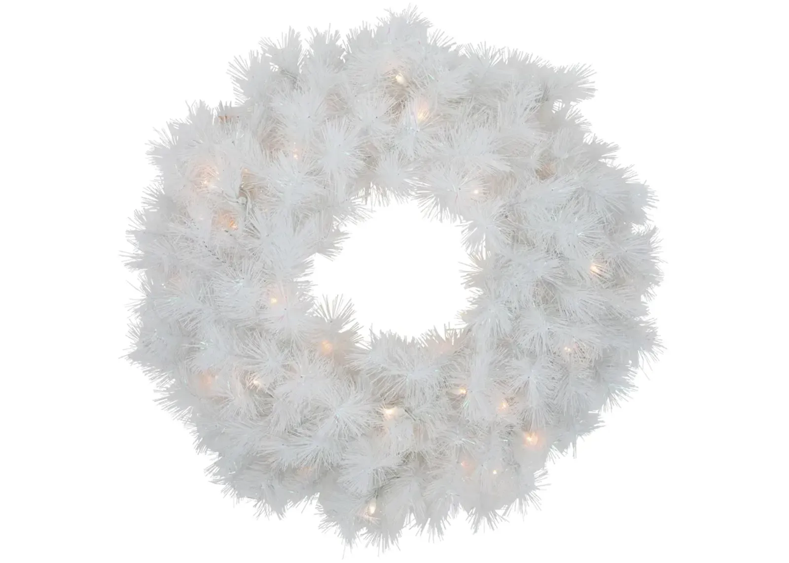 Pre-Lit White Alaskan Pine Artificial Christmas Wreath  24-Inch  Warm White LED Lights