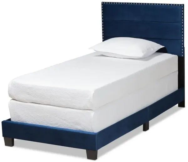 Baxton Studio Tamira Glam Navy Velvet Fabric Upholstered Twin Size Panel Bed