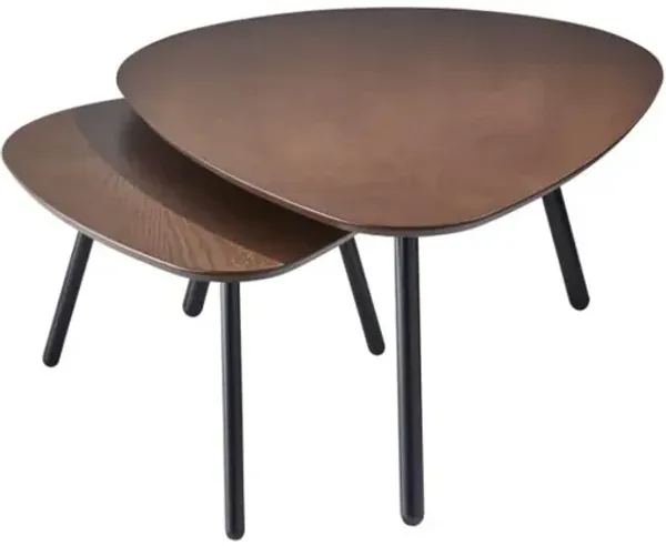 Hivvago Set of Two Brown And Black Wood And Metal Triangular Nested Tables