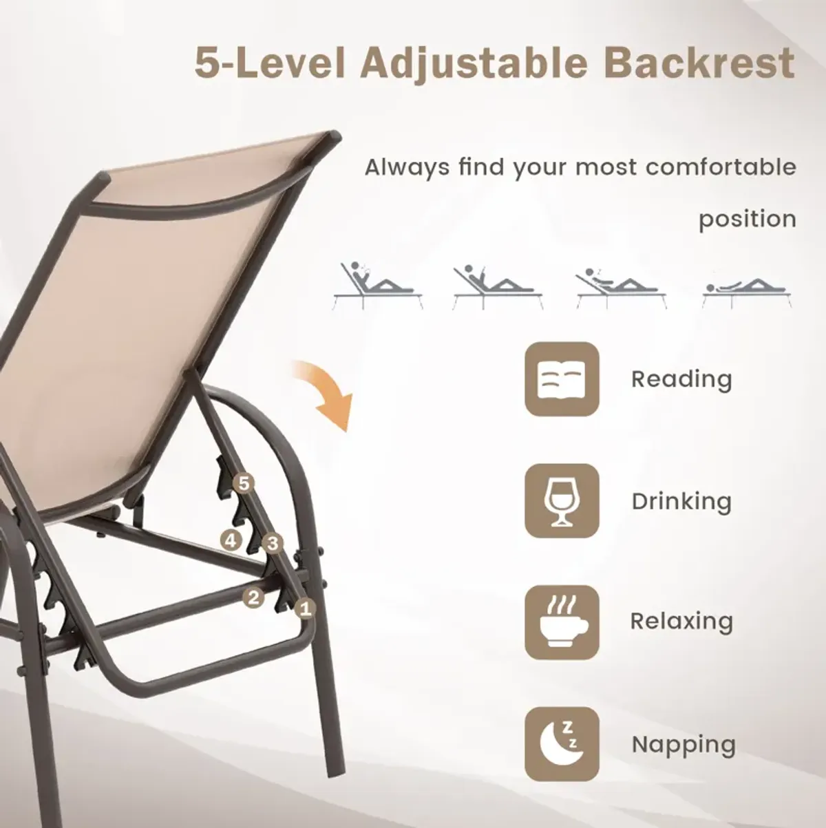 Adjustable Patio Chaise Folding Lounge Chair with Backrest