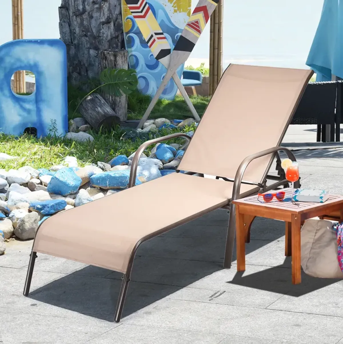 Adjustable Patio Chaise Folding Lounge Chair with Backrest