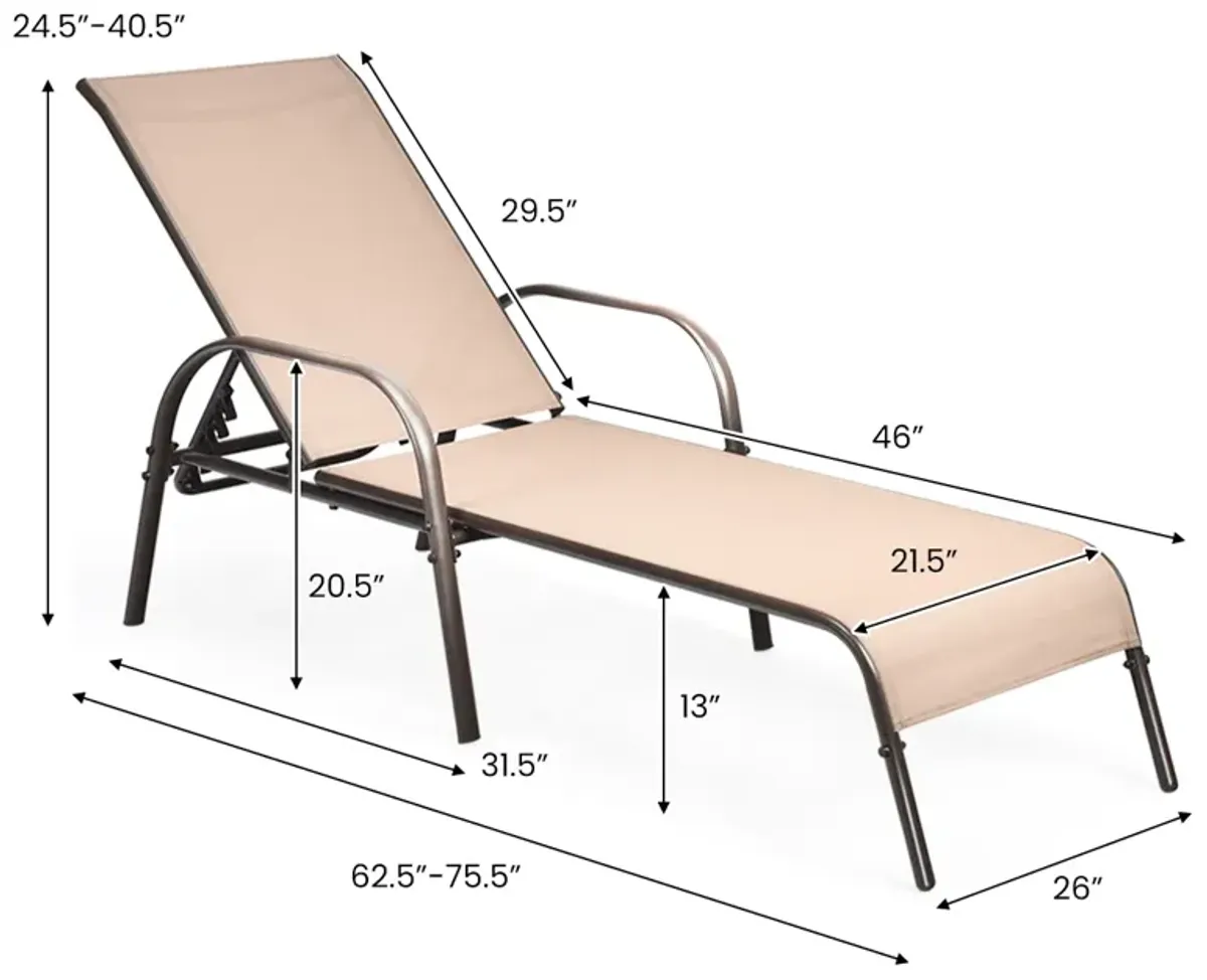 Adjustable Patio Chaise Folding Lounge Chair with Backrest