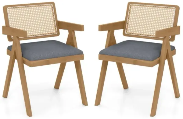 Hivvago Set of 2 Rattan Accent Chairs with Padded Cushion and Rubber Wood Frame