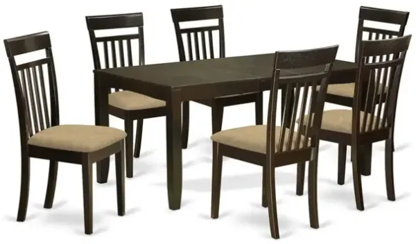 East West Furniture LYCA7-CAP-C 7 Pc Dining room set for 6-Table with Leaf and 6 Kitchen Dining Chairs