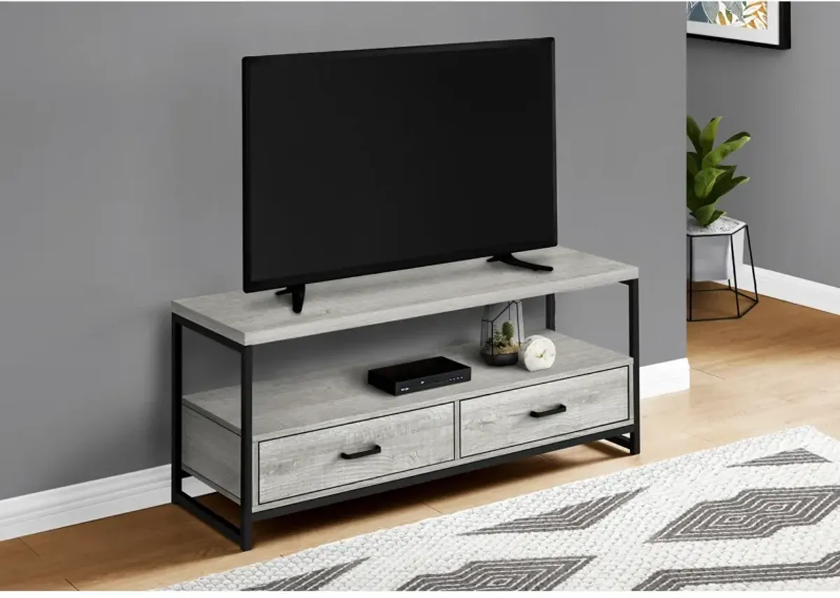 Monarch Specialties I 2871 Tv Stand, 48 Inch, Console, Media Entertainment Center, Storage Drawers, Living Room, Bedroom, Laminate, Metal, Grey, Black, Contemporary, Modern