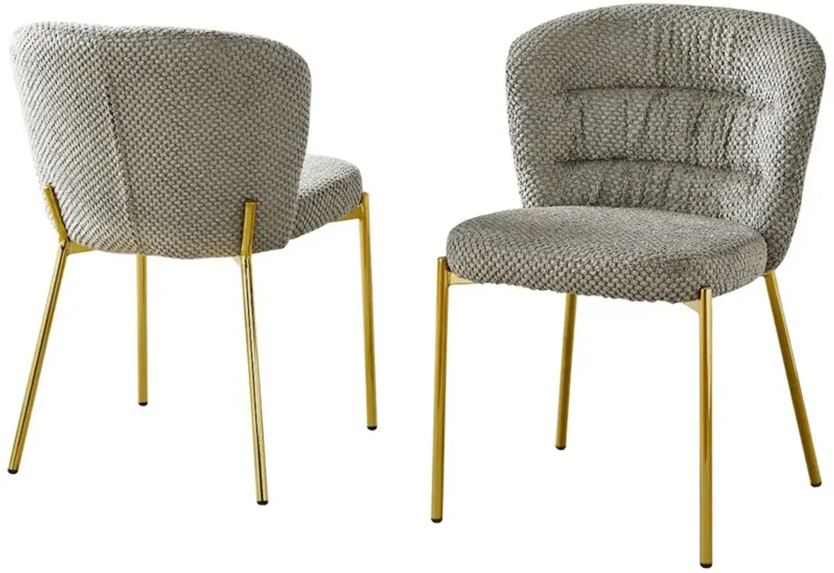 Best Quality Furniture Gray Fluffy Fabric With Gold Chrome Base, Set Of 2