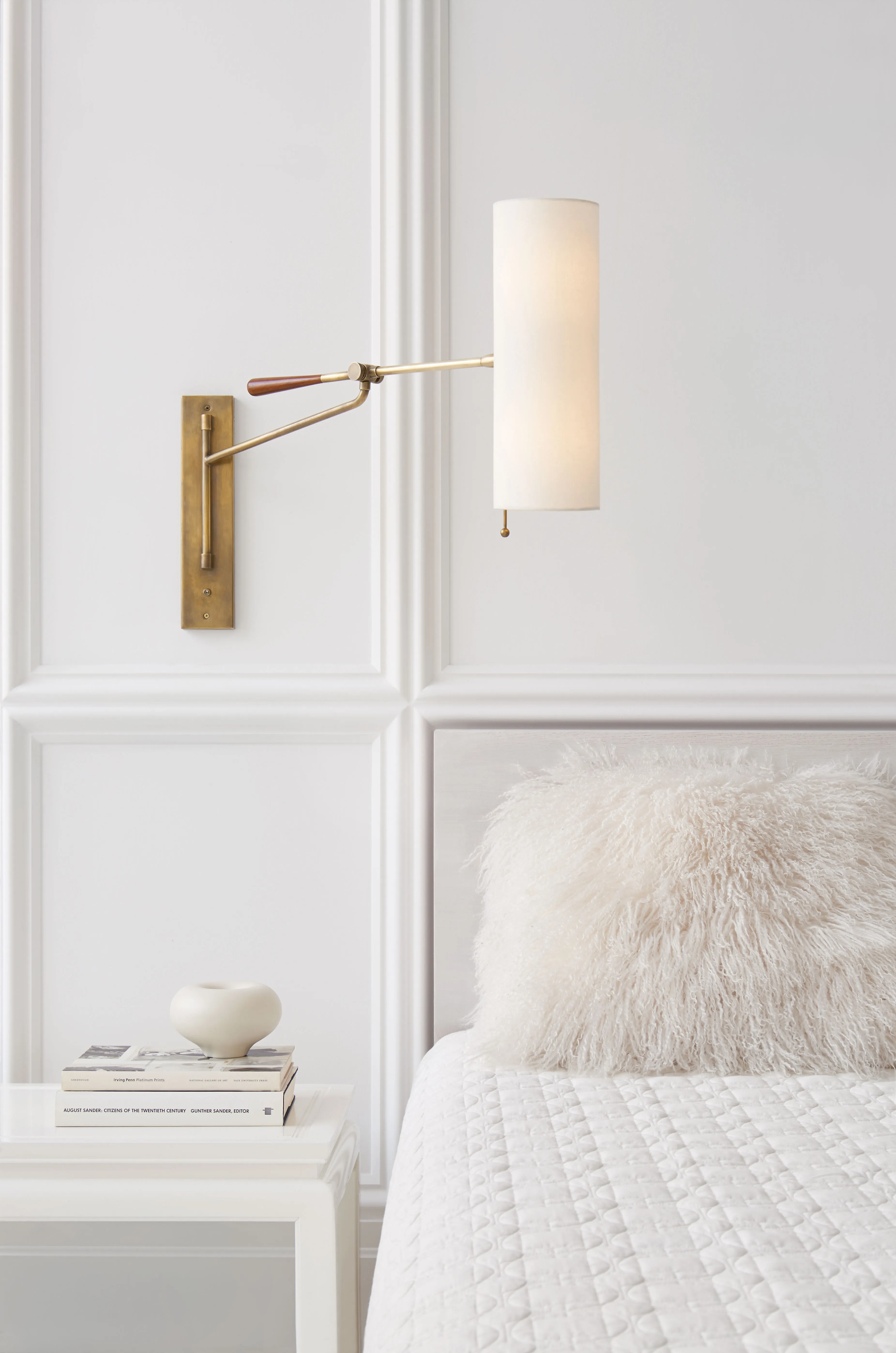 Frankfort Articulating Wall Light in Hand-Rubbed Antique Brass and Mahogany Accents with Linen Shade