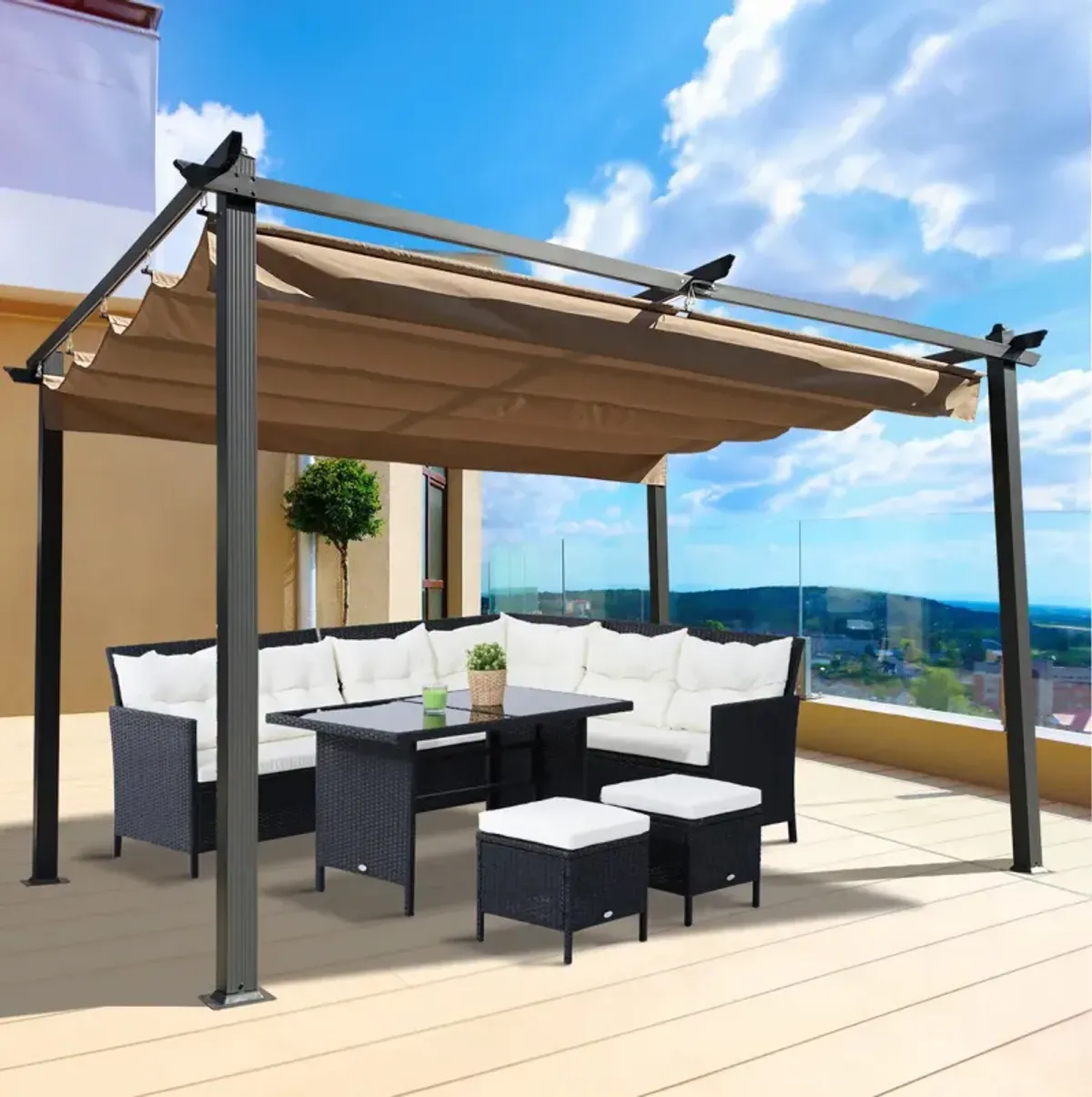 10FT Retractable Pergola Canopy for Outdoor Sun Shelter