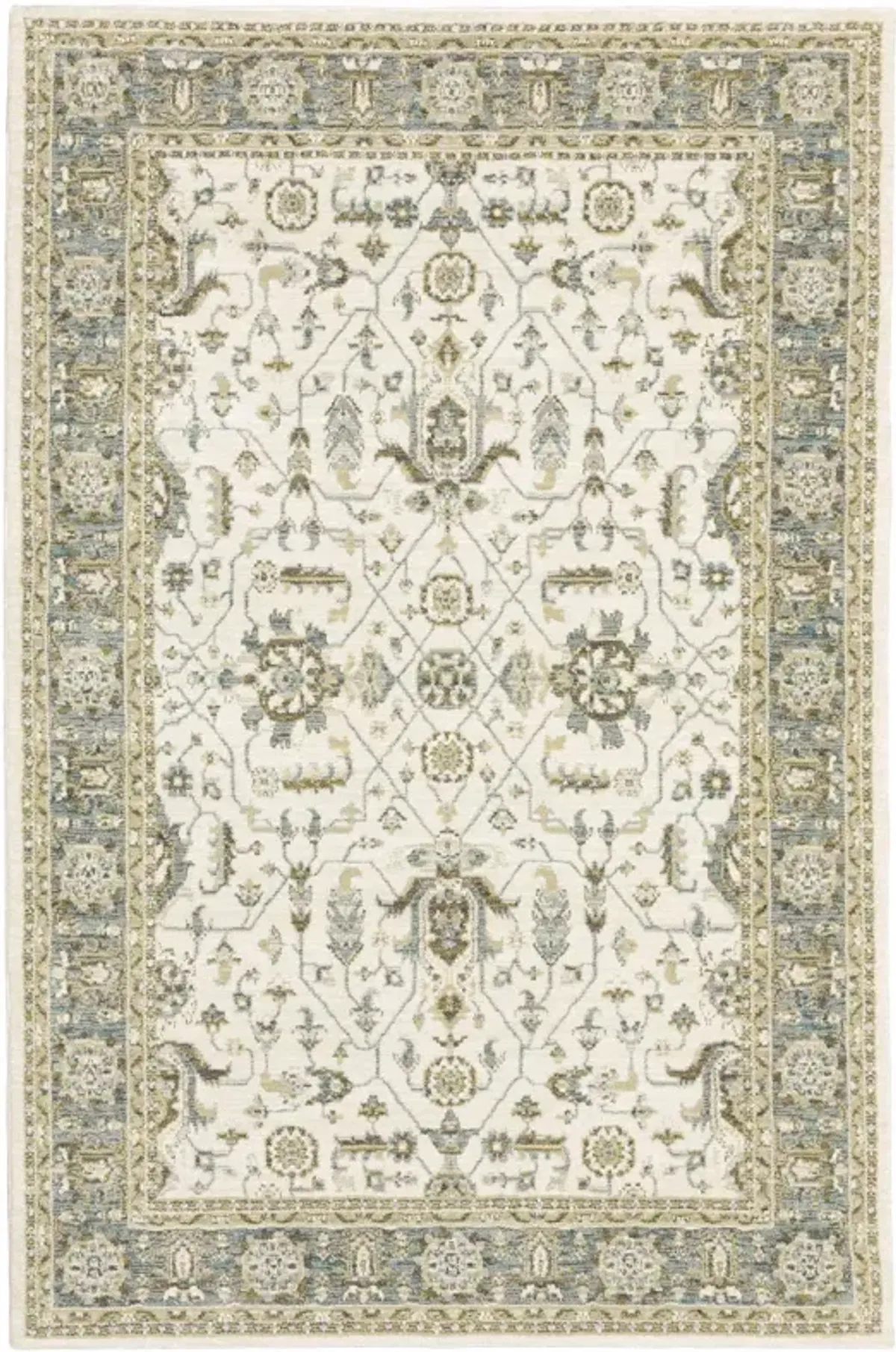 2 X 3 Ivory grey And Blue Oriental Power Loom Stain Resistant Area Rug