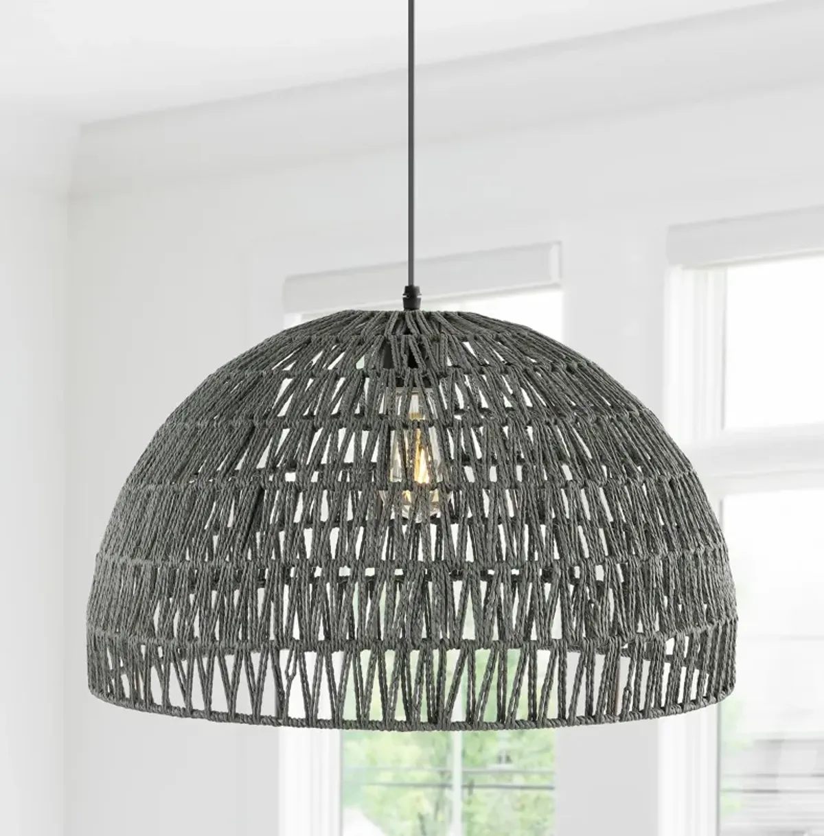 Campana Bohemian Modern Woven Rattaniron LED Pendant