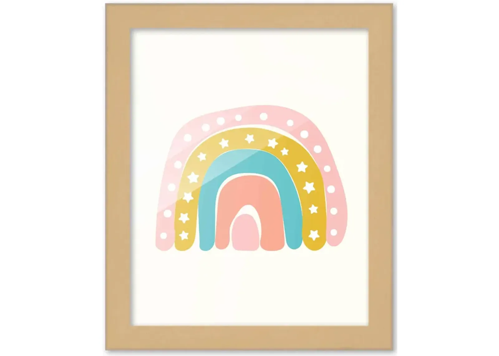 8x10 Framed Nursery Wall Art Boho Rainbow Poster In Natural Wood Frame For Kid Bedroom or Playroom