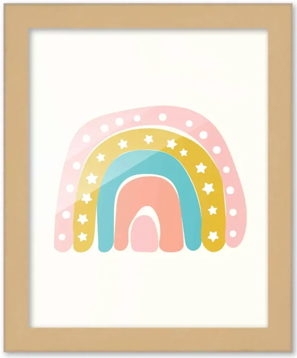 8x10 Framed Nursery Wall Art Boho Rainbow Poster In Natural Wood Frame For Kid Bedroom or Playroom