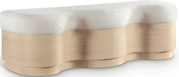 Meridian Furniture Savoy Cream Velour Fur Fabric Bench