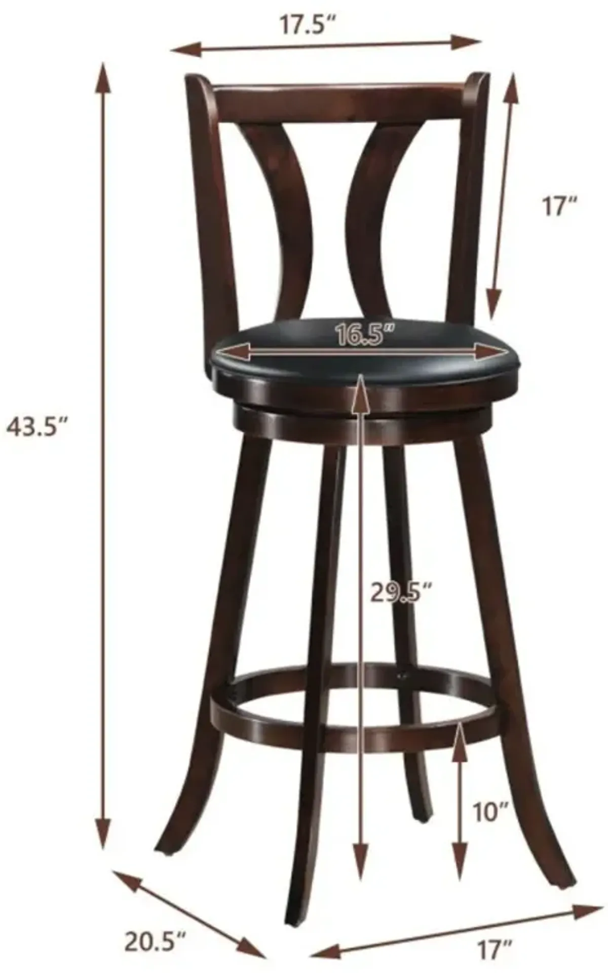 Hivvago 24/29.5 Inch Set of 2 Swivel Bar Stools Bar Height Chairs with Rubber Wood Legs