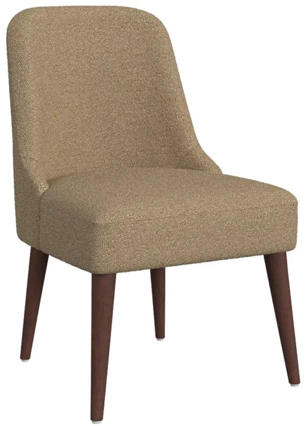 Guy Dining Chair with Dark Amber Tapered Legs, Brown Boucle Fabric