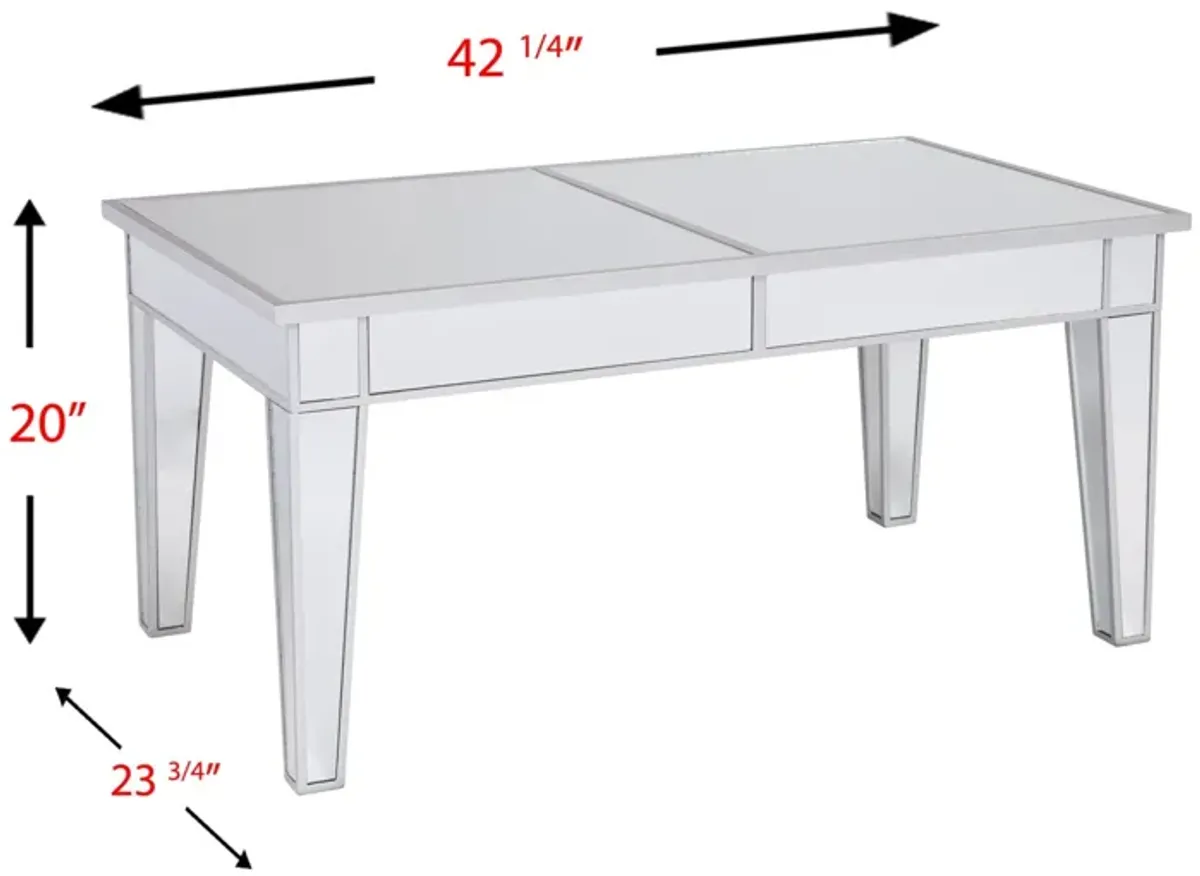 Hivvago 42" Silver Mirrored And Metal Rectangular Mirrored Coffee Table