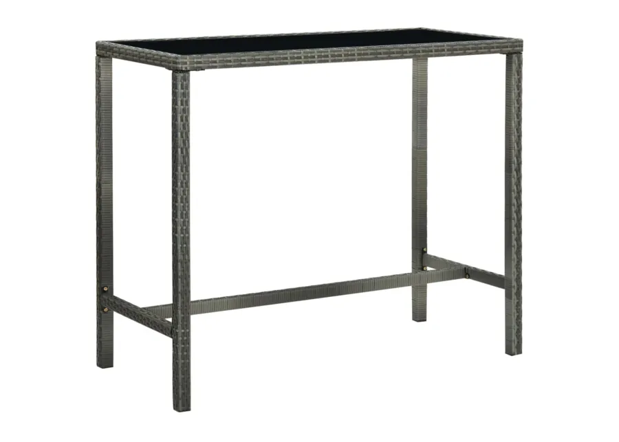 vidaXL Garden Bar Table Gray 51.2"x23.6"x43.3" Poly Rattan and Glass