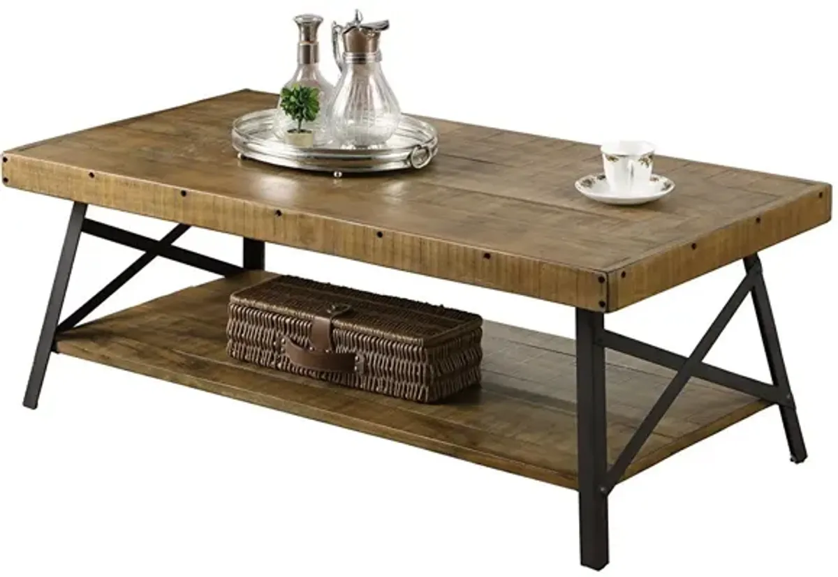 Hivvago Modern Industrial Style Solid Wood Coffee Table with Steel Legs