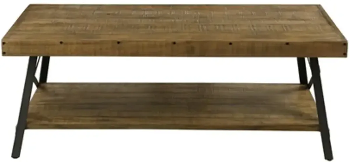 Hivvago Modern Industrial Style Solid Wood Coffee Table with Steel Legs