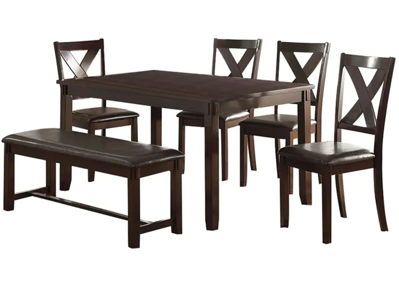 Rubber Wood 6 Pieces Dining Set In Espresso Brown-Benzara