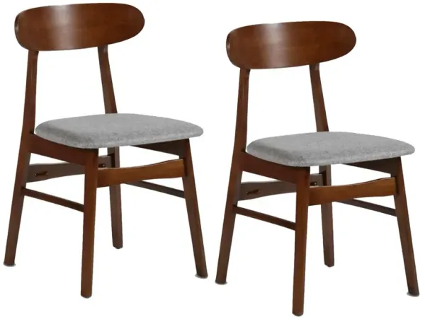 Bev 20 Inch Set of 2 Dining Chairs, Light Gray Cushions, Brown Rubberwood - Benzara