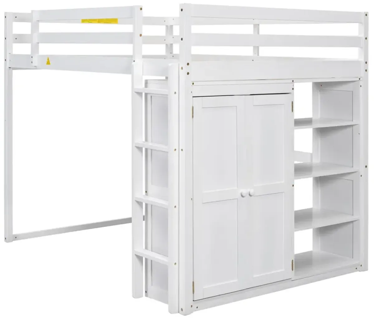 Merax Loft Bed with Wardrobe and Storage Shelves