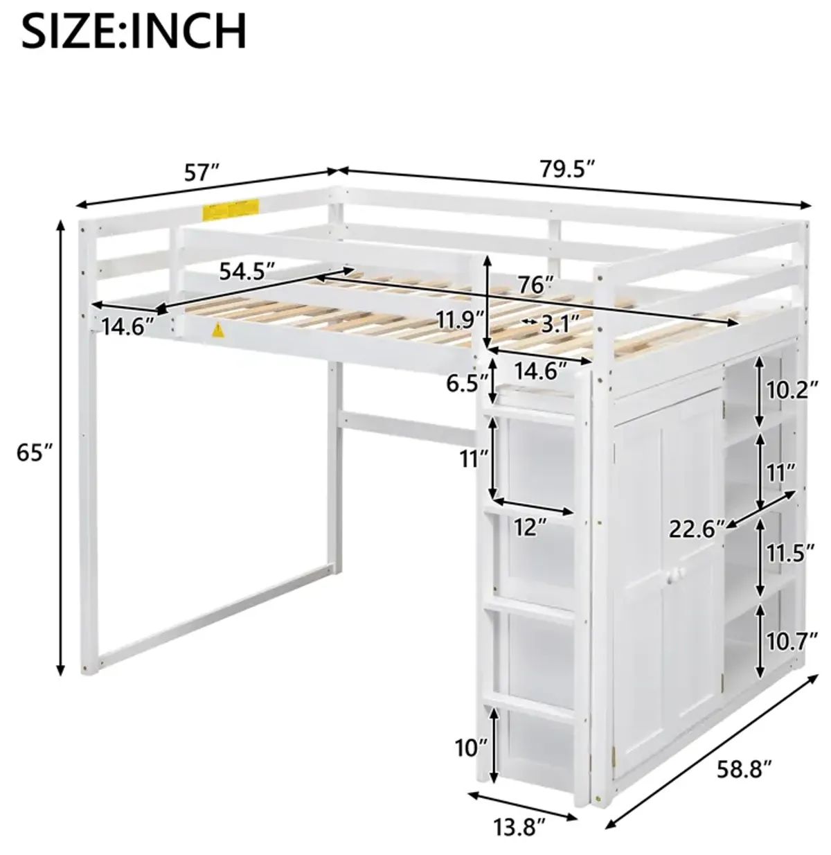 Merax Loft Bed with Wardrobe and Storage Shelves