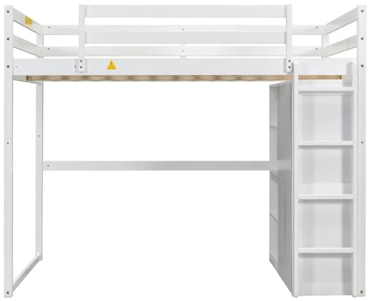 Merax Loft Bed with Wardrobe and Storage Shelves