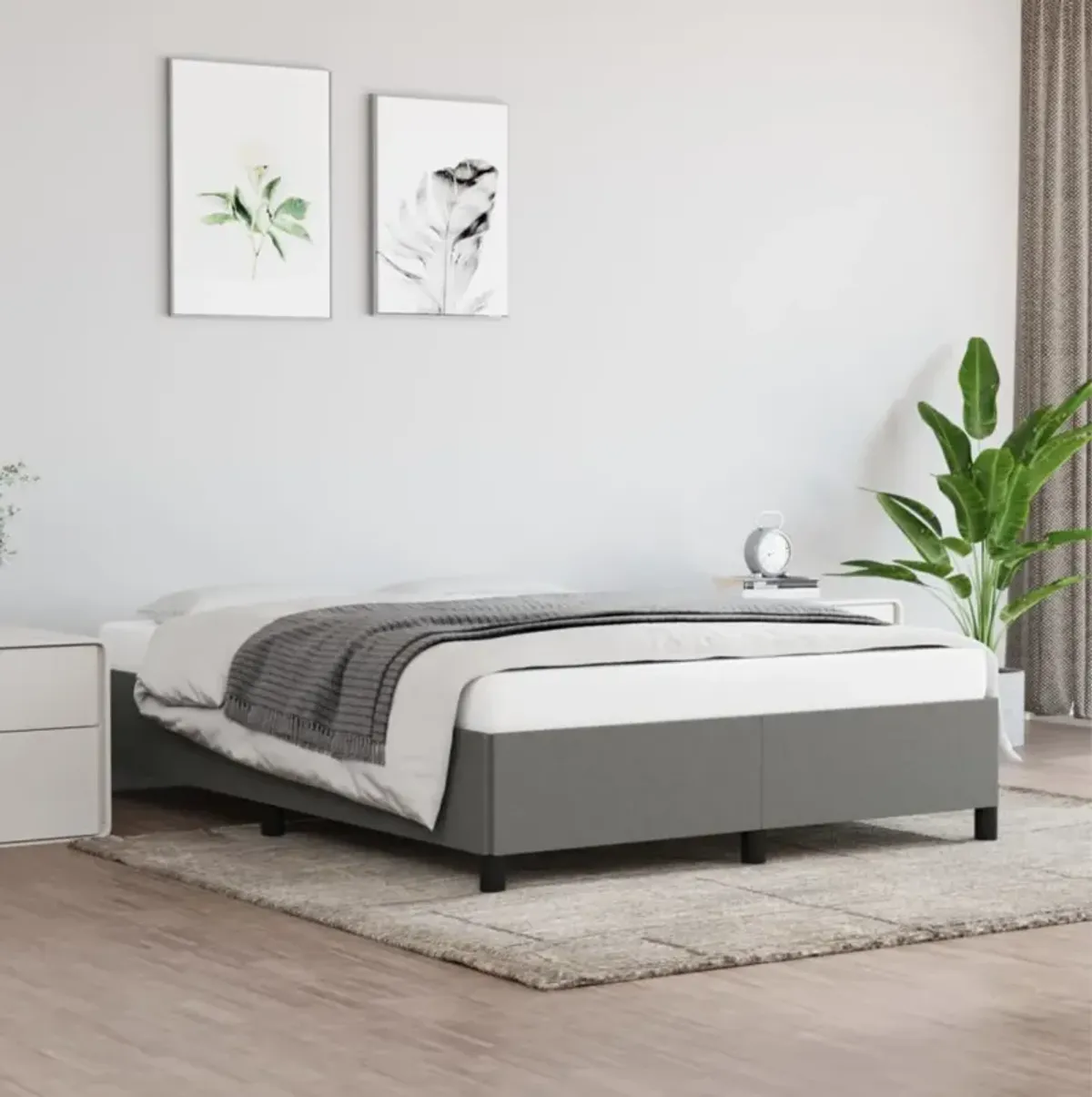 vidaXL Fabric Bed Frame in Dark Gray - Queen Size, Modern Style Double Bed Frame for 59.8"x79.9" Mattresses, Compliant with California Prop 65 Warning