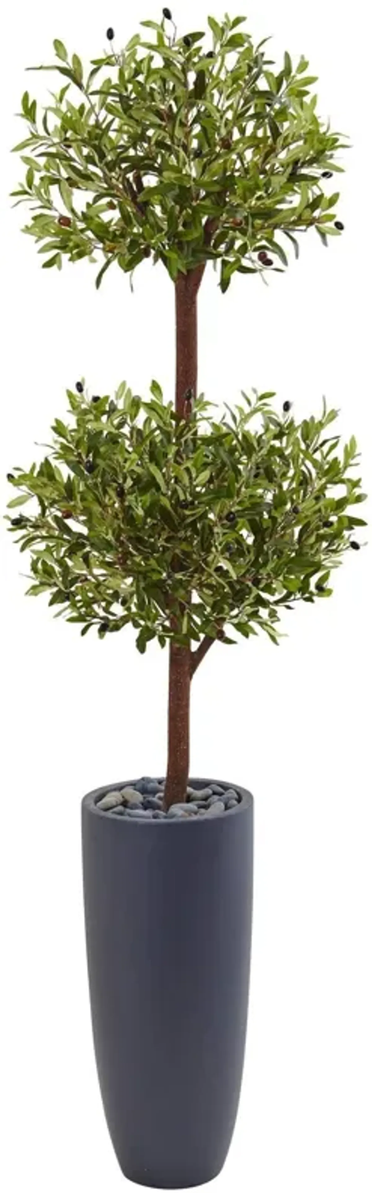 Nearly Natural 6-ft Olive Double Tree in Gray Cylinder Planter
