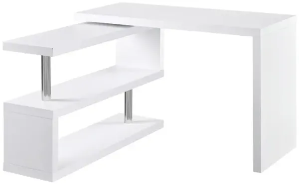 White Corner Workstation: L-Shaped Desk with 360° Rotating Design