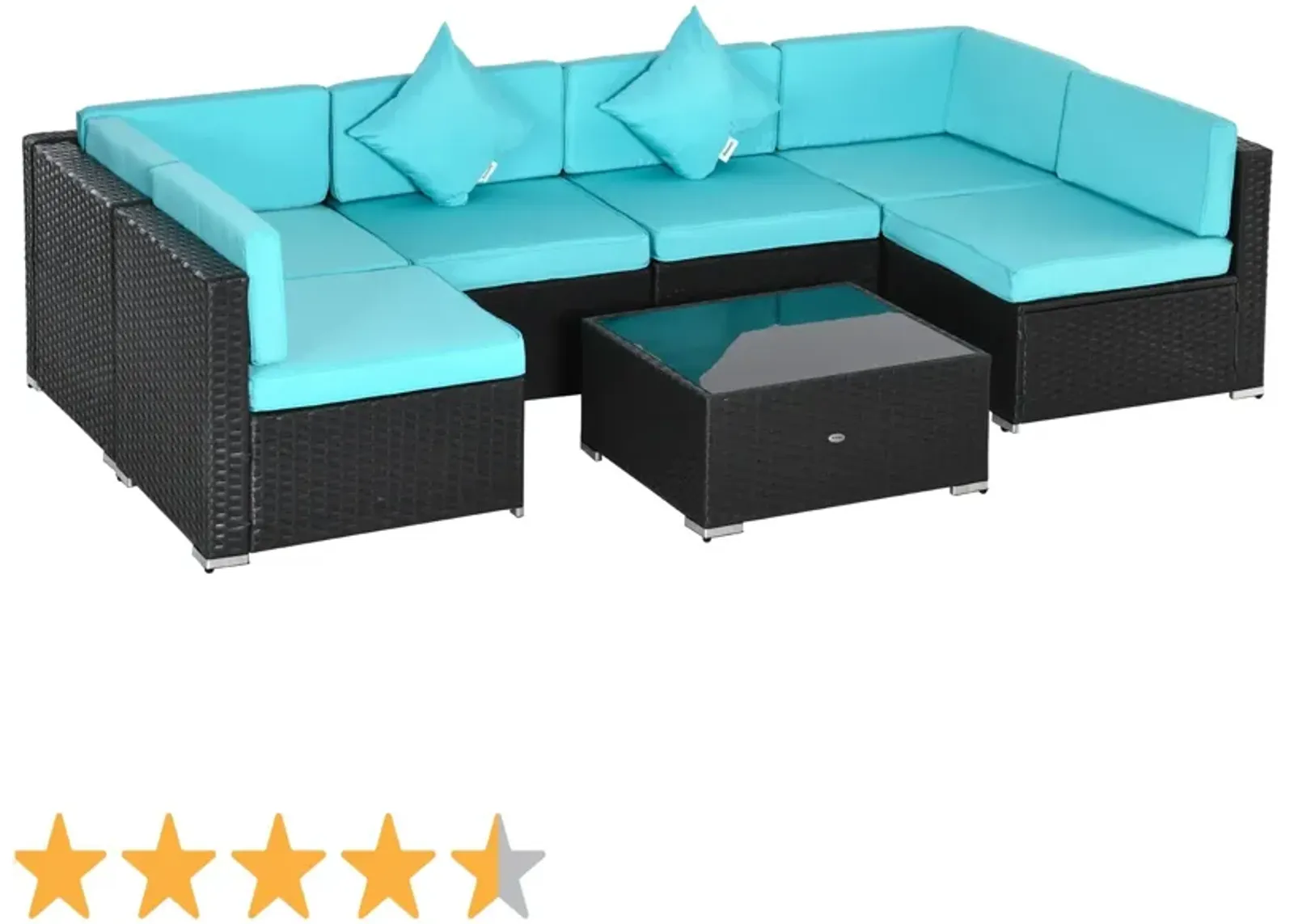 Turquoise Terrace Set: 7-Piece Wicker Patio Set with Glass Table