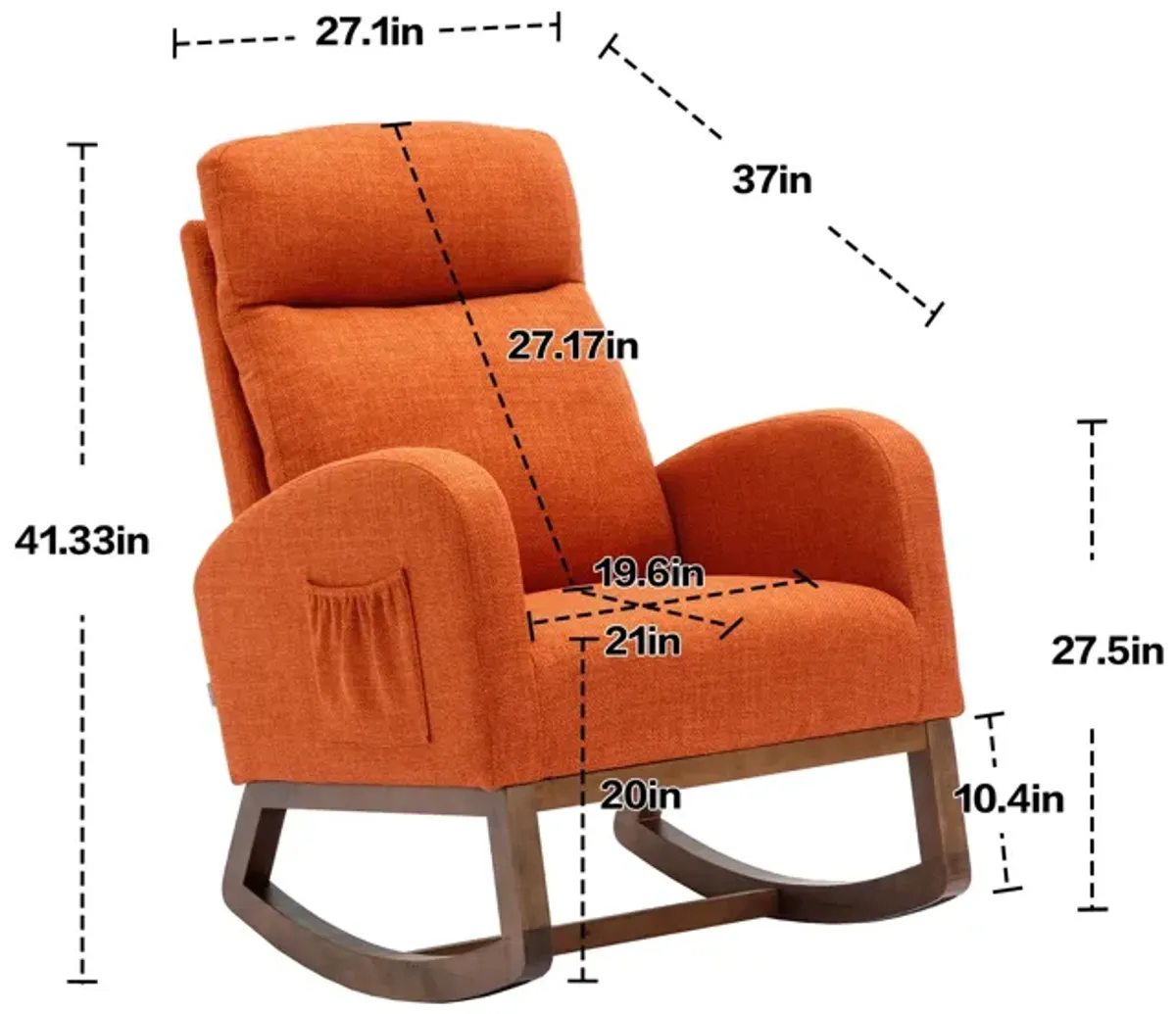 MONDAWE Modern Glider Chair, Recliner Armchair with Wood Legs and Side Pocket, Nursery Rocking Accent Chair with High Back for Living Room Bedroom