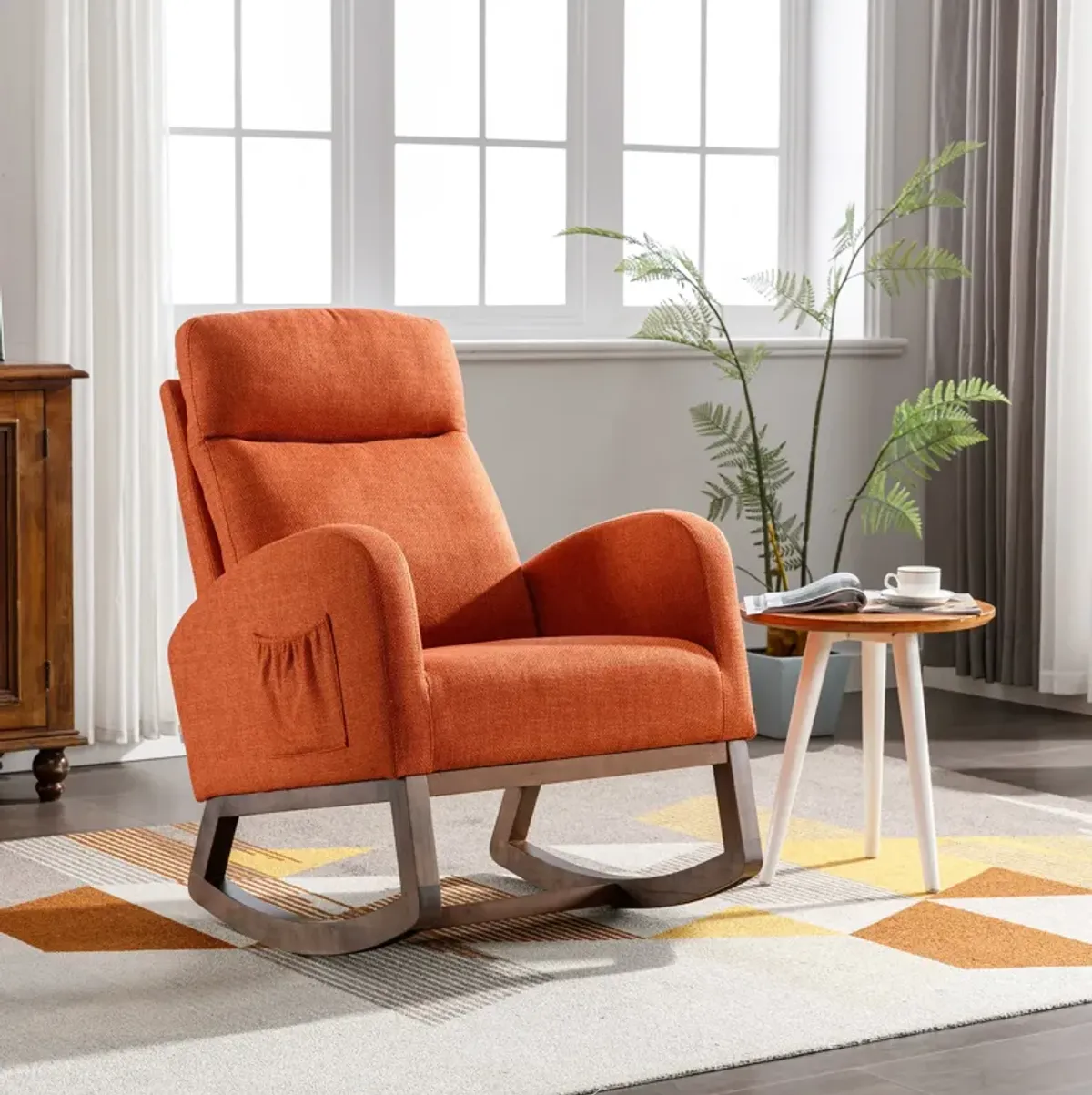 MONDAWE Modern Glider Chair, Recliner Armchair with Wood Legs and Side Pocket, Nursery Rocking Accent Chair with High Back for Living Room Bedroom