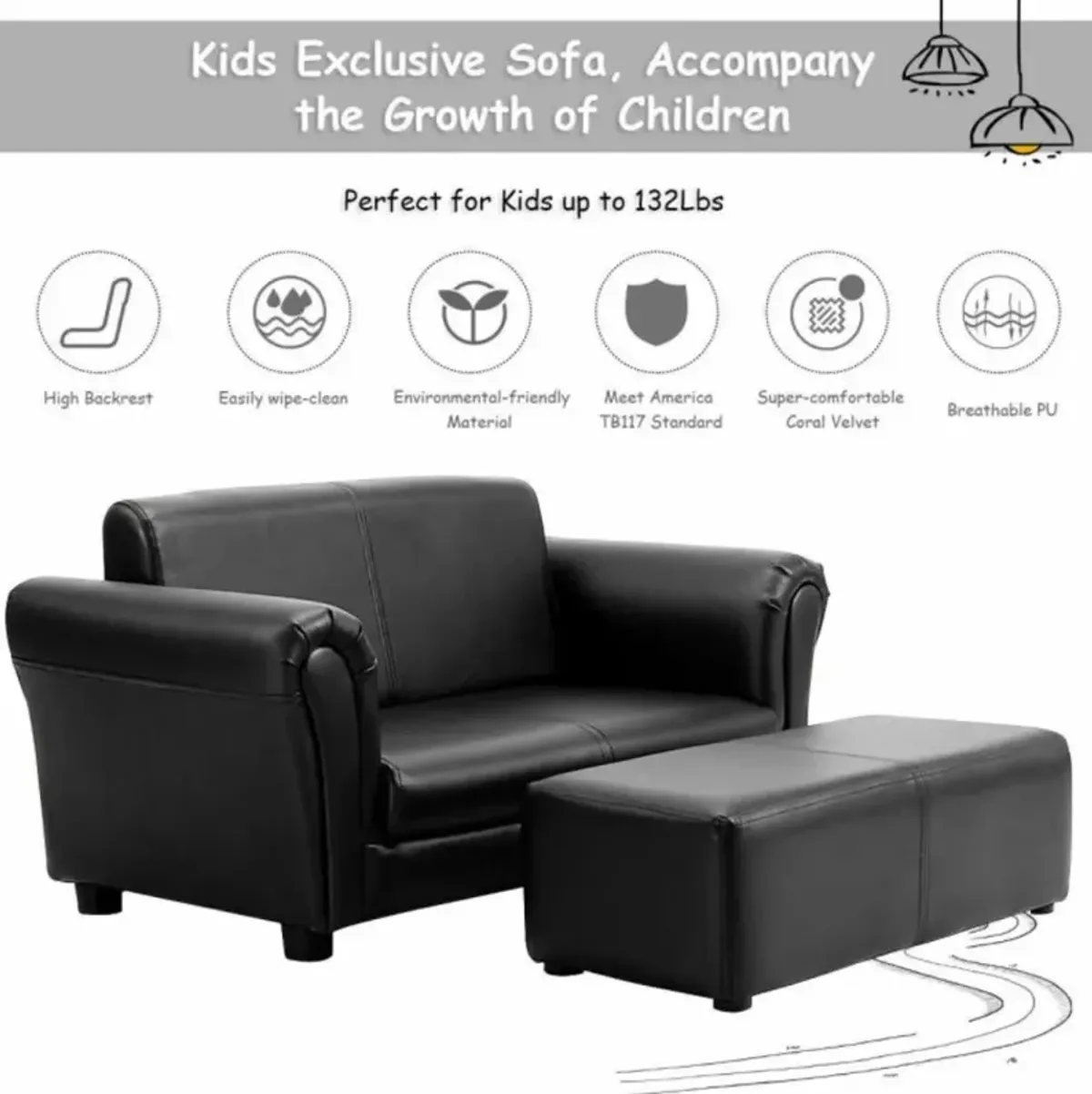 Hivvago Soft Kids Double Sofa with Ottoman