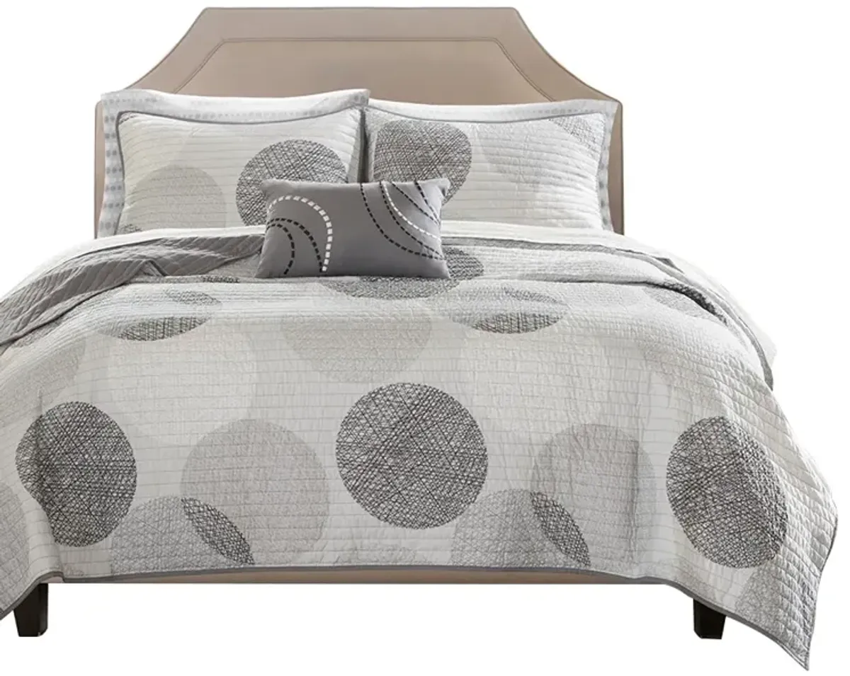 Gracie Mills Timothy Geometric Circle Reversible Quilt and Cotton Sheet Set