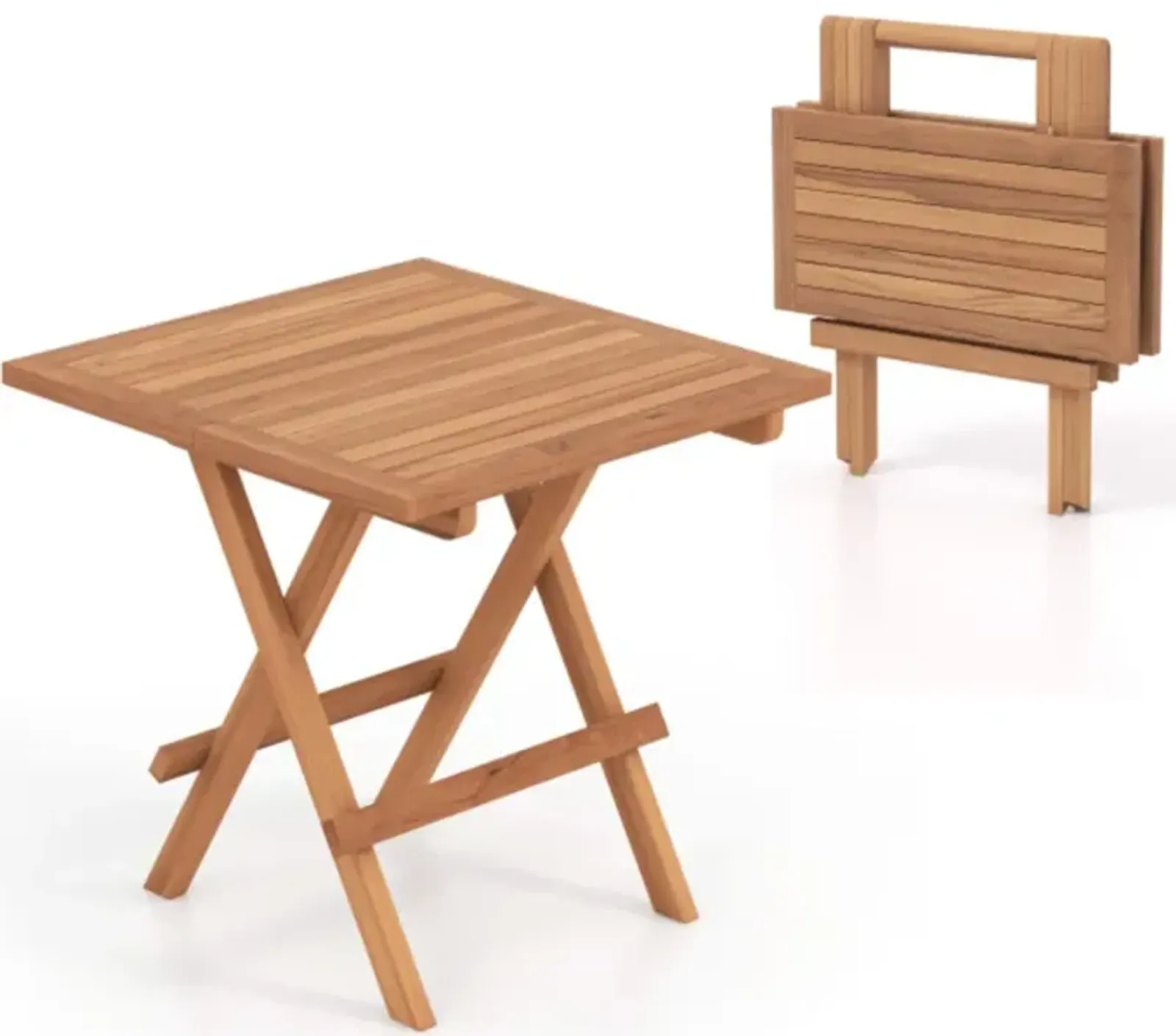 Hivvago Square Patio Folding Table Teak Wood with Slatted Tabletop Portable for Picnic