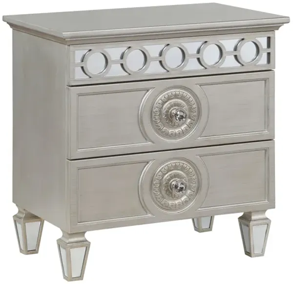 ACME Varian Nightstand, Silver & Mirrored Finish
