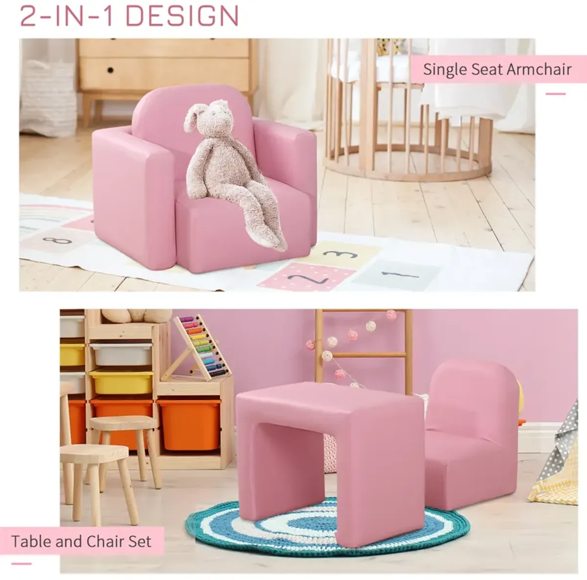 2-in-1 Kids Table & Sofa Chair Set Toddler Seat Armchair Desk Children Lounge - Pink