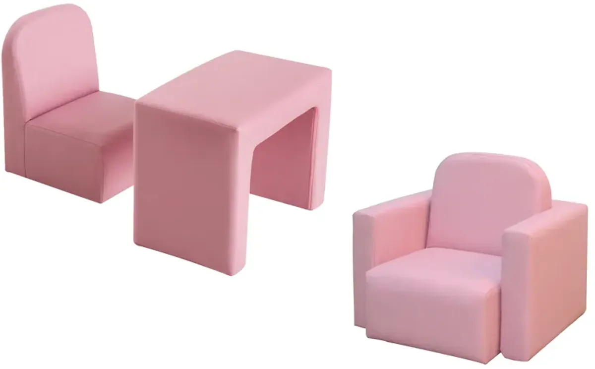 2-in-1 Kids Table & Sofa Chair Set Toddler Seat Armchair Desk Children Lounge - Pink