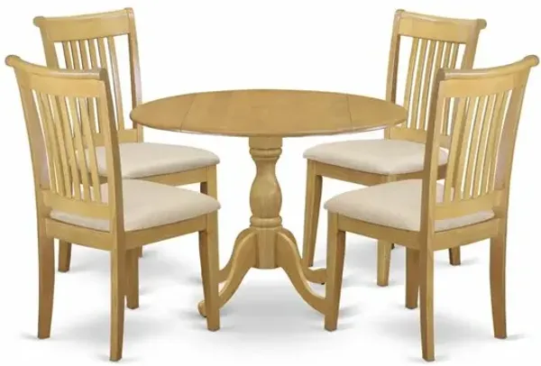 5 Piece Dining Set, Weathered Gray Dining Table & 5 Side Chairs in Beige Linen