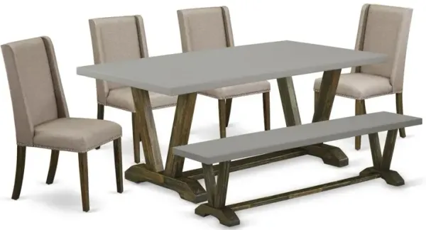 East West Furniture 6-Piece Dinette Set - 4 Parson Chairs, a Stunning Bench and a Rectangular Dinette Table Hardwood Structure