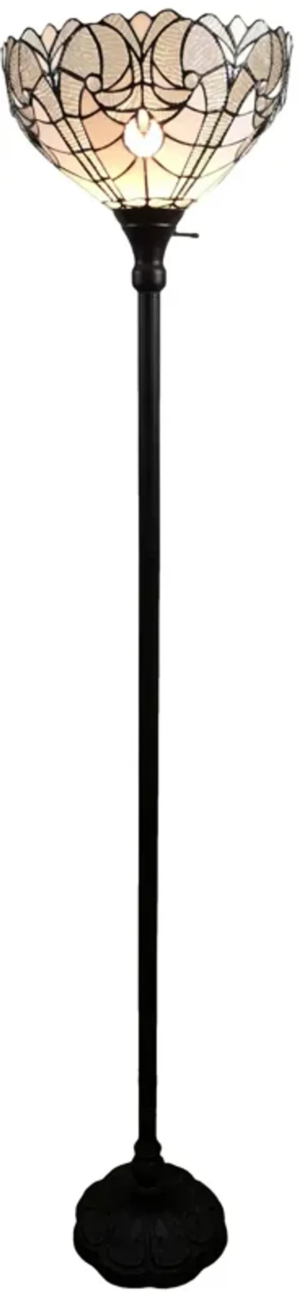 Hivvago 62" Brown Torchiere Floor Lamp With White Tiffany Style Glass Dome Shade